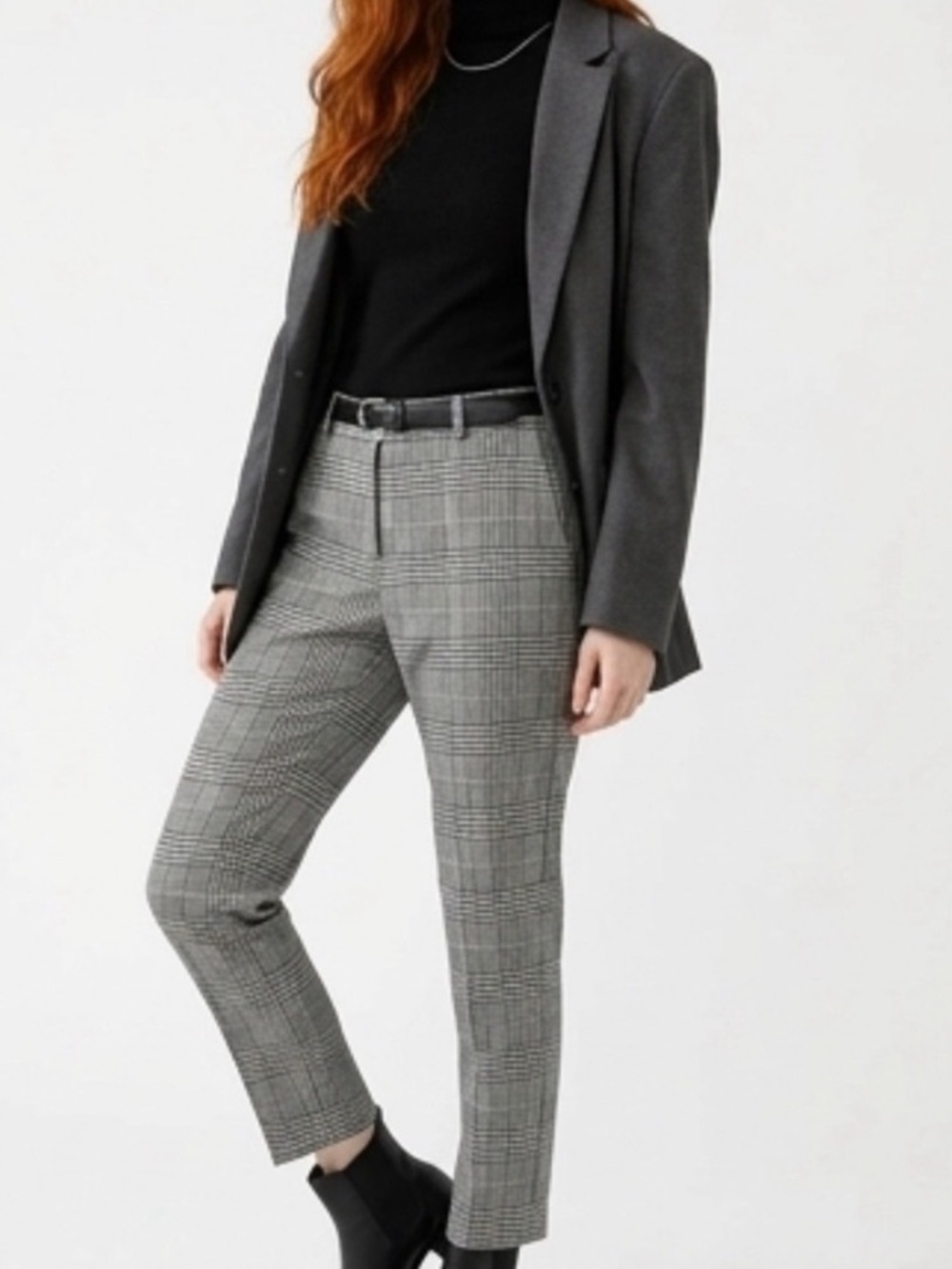 H&M Gray Plaid Cropped Tailored Pants
